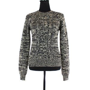 Isabel Marant Etoile Black Tan Cable Knit Crewneck Sweater 34 Cotton Long Sleeve